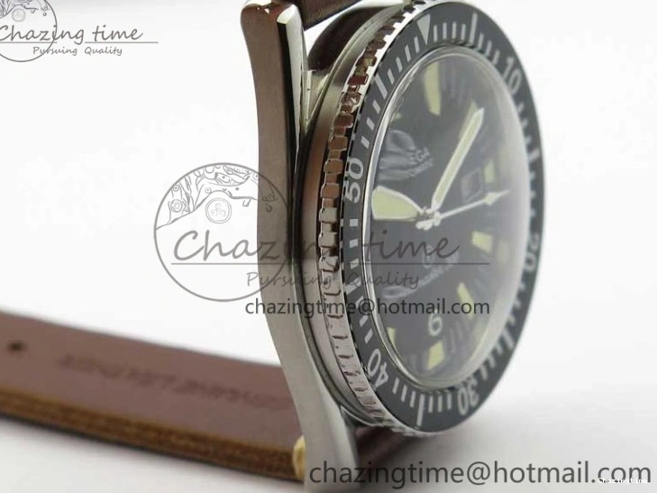 0408 Vintage Seamaster 300 Date T SS B12 Black Dial On Brown Leather Strap A2836 (Free Nylon Strap) WeatherProof 7911